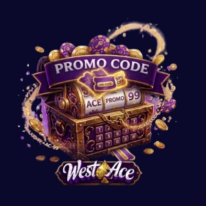 WestAce banner with a treasure chest full of coins and 